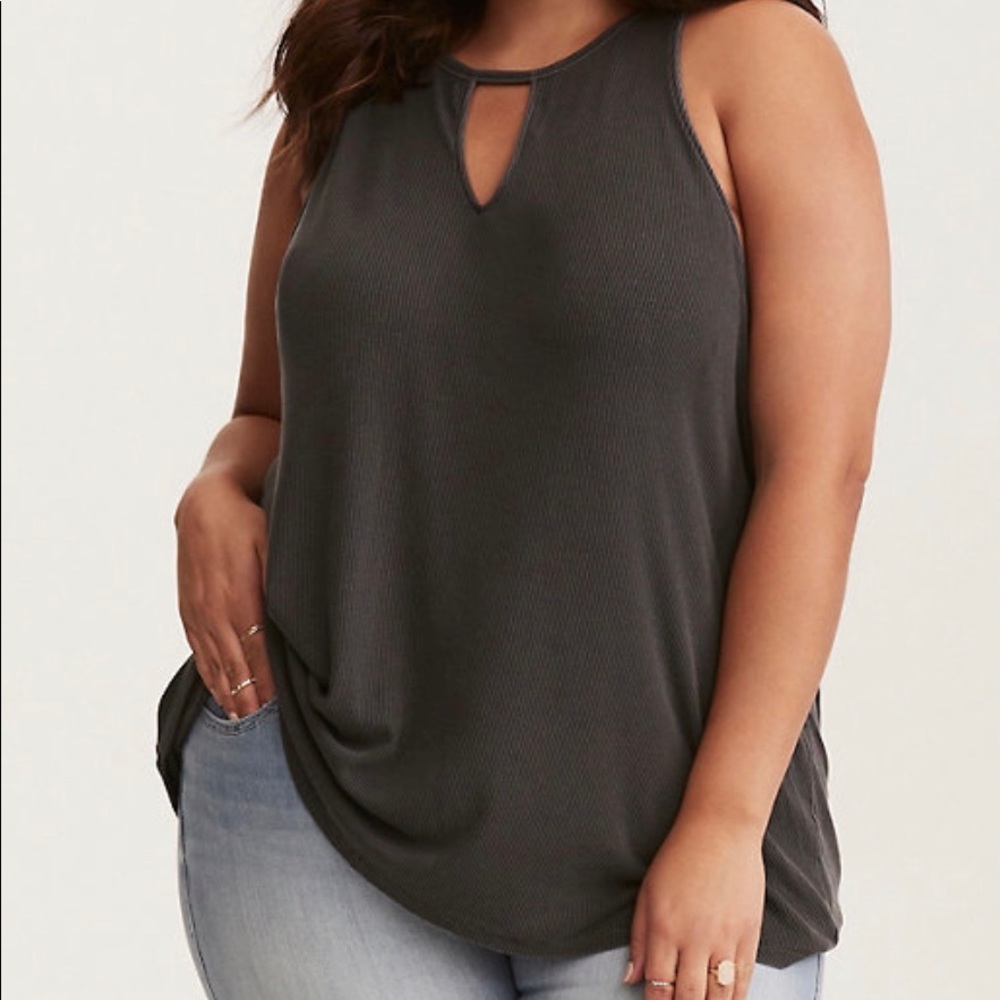 Gray Ribbed Knit Cutout Tank